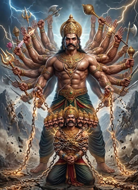 Ravana, in chains.